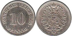 монета Германская Империя 10 пфеннигов 1888