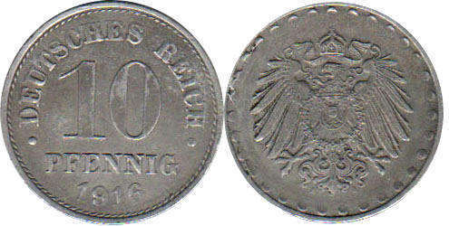 монета Германская империя 10 пфенниг 1916