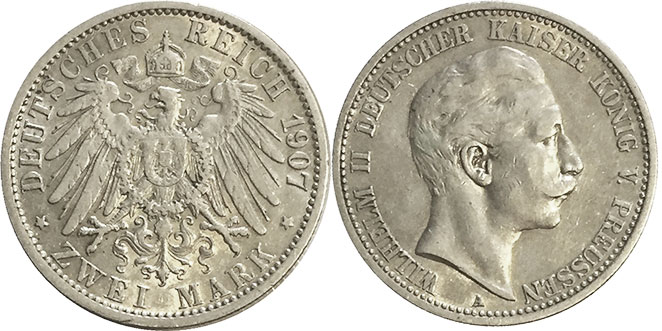 монета Германская империя 2 mark 1907