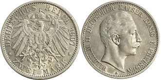 монета Германская Империя 2 марки 1907