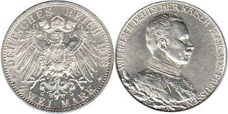 монета Германская Империя 2 марки 1913