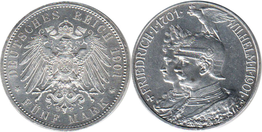 Монета Германская империя 5 mark 1901