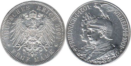 монета Германская Империя 5 марок 1901