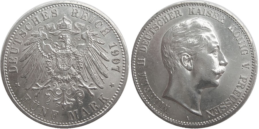 монета Германская империя 5 mark 1907
