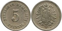 монета Германская Империя 5 пфеннигов 1876
