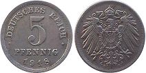монета Германская Империя 5 пфеннигов 1918