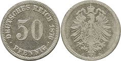 монета Германская Империя 50 пфеннигов 1876