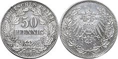 монета Германская Империя 50 пфеннигов 1898