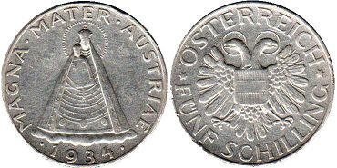 монета Австрия 5 шиллингов 1934