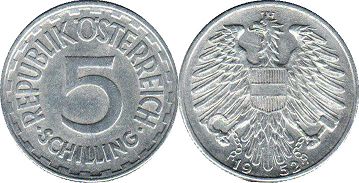 монета Австрия 5 шиллингов 1952