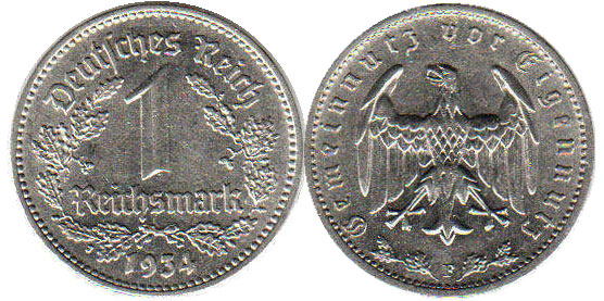 Монета Nazi Deutschland 1 Reichsmark 1934