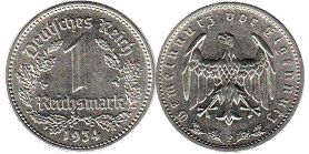 монета фашистская Германия 1 марка 1934