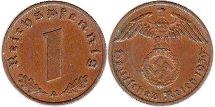 Монета Nazi Deutschland 1 ReichsPfennig 1939