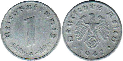 Монета Nazi Deutschland 1 ReichsPfennig 1942