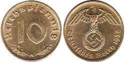 монета фашистская Германия 10 пфеннигов 1938
