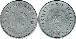 монета фашистская Германия 10 пфеннигов 1941