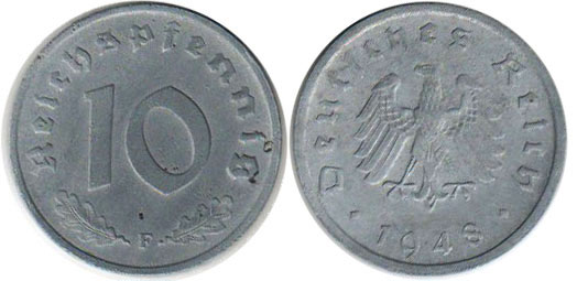 Монета Besatzungszeit in Deutschland 10 ReichsPfennig 1948