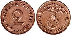 монета фашистская Германия 2 пфеннига 1939
