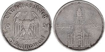 монета фашистская Германия 5 марок 1934