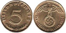 монета фашистская Германия 5 пфеннигов 1938