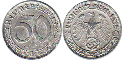 Монета Nazi Deutschland 50 ReichsPfennig 1939