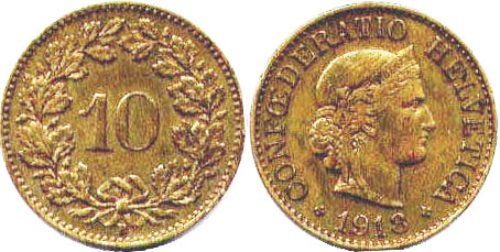Монета Швейцария 10 раппенов 1918 