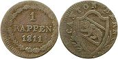 монета Берн 1 раппен 1811