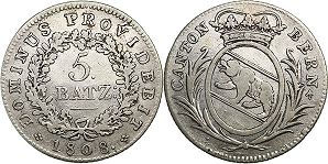 монета Берн 5 батцен 1808