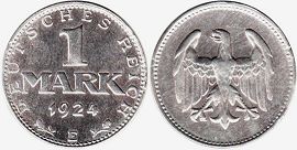 монета Германия 1 марка 1924