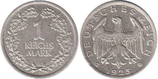 Монета Веймар 1 mark 1925