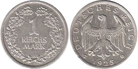 монета Германия Веймар 1 марка 1925