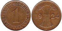 монета Германия Веймар 1 пфенниг 1924