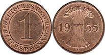 монета Германия Веймар 1 пфенниг 1935
