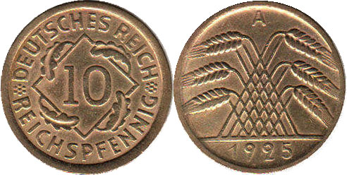 Монета Веймар 10 пфеннигов 1925