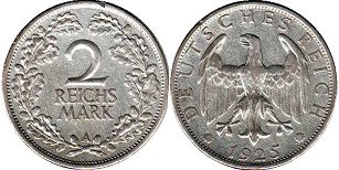 монета Германия Веймар 2 марки 1925