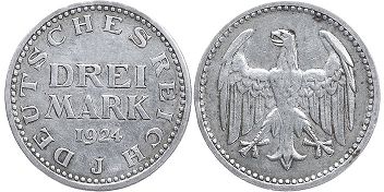 монета Германия 3 марка 1924