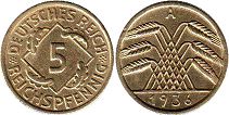 монета Германия Веймар 5 пфеннигов 1936