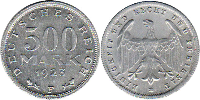монета Германия Веймар 500 mark 1923