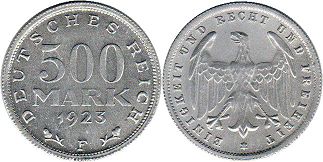 монета Германия Веймар 500 марок 1923