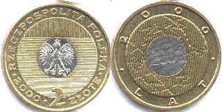 монета Польша 2 злотых 2000