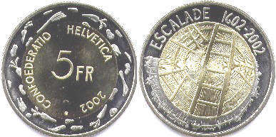 монета Швейцария 5 франков 2002 монета Швейцария 5 франков 2002