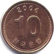 монета Южная Корея 10 won 2006