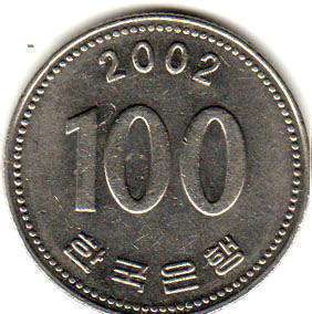 монета Южная Корея 100 won 2002