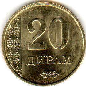 монета Таджикистан 20 dirams 2011