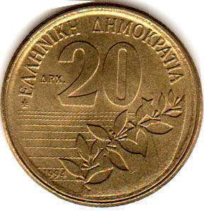 монета Греция 20 drachma 1994