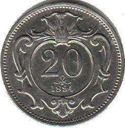 монета Австрияn Empire 20 heller 1894