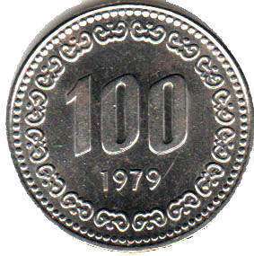 монета Южная Корея 100 won 1979