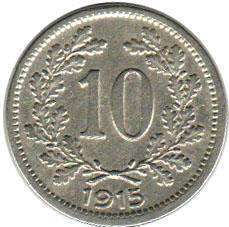 монета Австрияn Empire 10 heller 1915