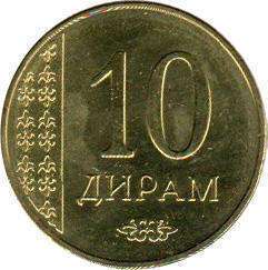 монета Таджикистан 10 dirams 2015