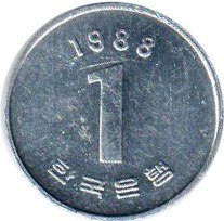 монета Южная Корея 1 won 1988